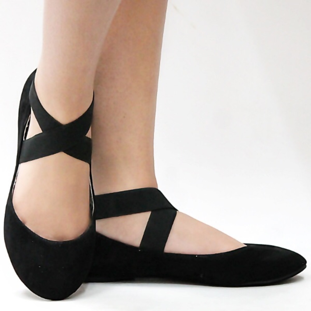 Black Vegan Suede Ballet Wrap Ankle Slip on Flats - Picture 5 of 8